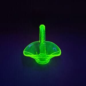 Vaseline Uranium Glass Yellow Canary Topaz Vintage Tiffin Basket - Glows Green!